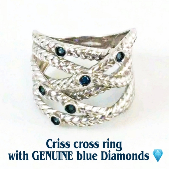 Flash Sale 💎GENUINE BLUE DIAMOND 💍CRISS-CROSS RING - Picture 2 of 13
